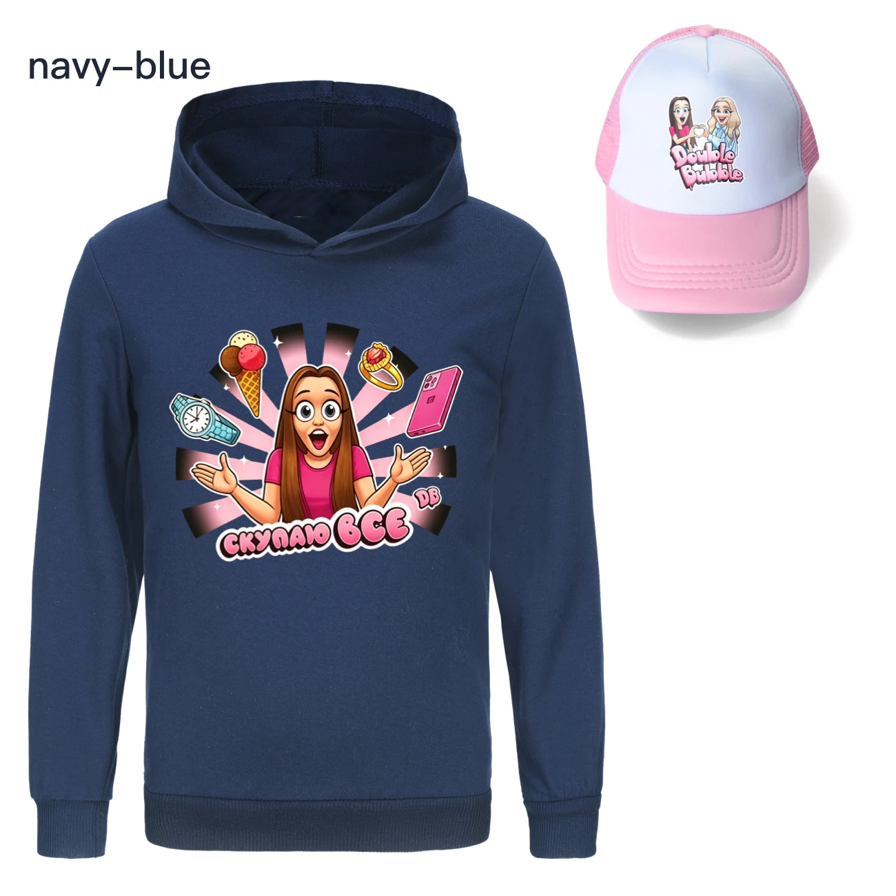 Graphic Hoodie & Sun Hat Set — 5822 Edition, Style 09 · Navy