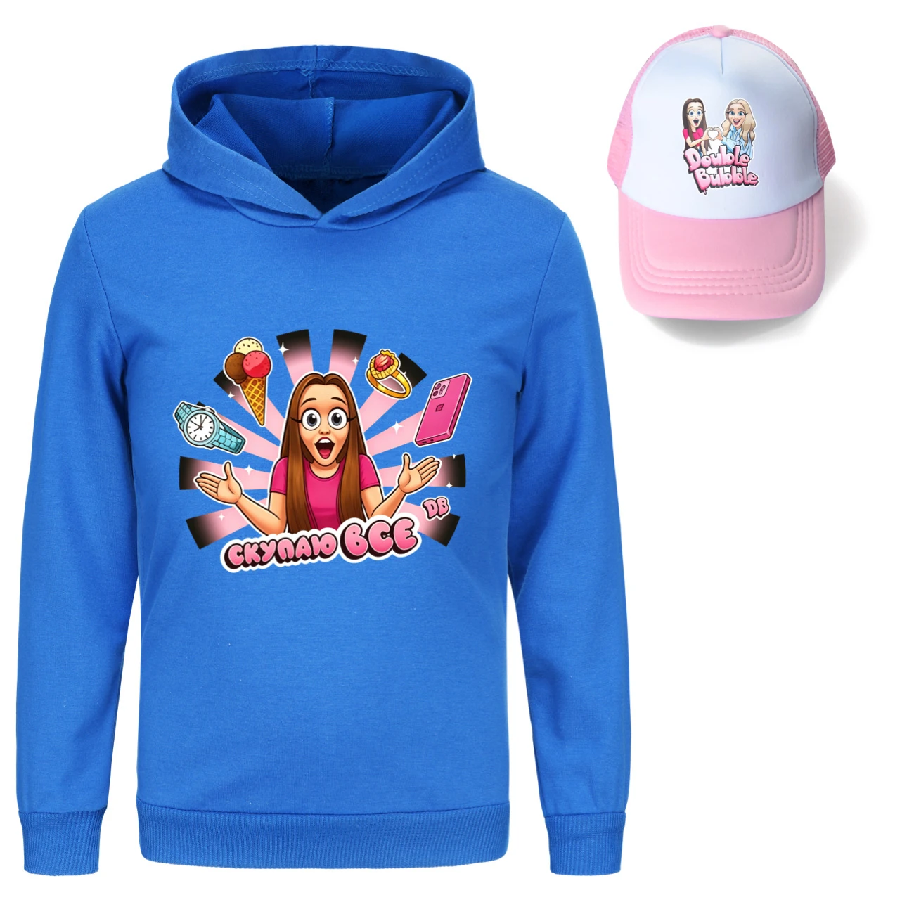 Graphic Hoodie & Sun Hat Set — 5822 Edition, Style 10 · Deep Blue