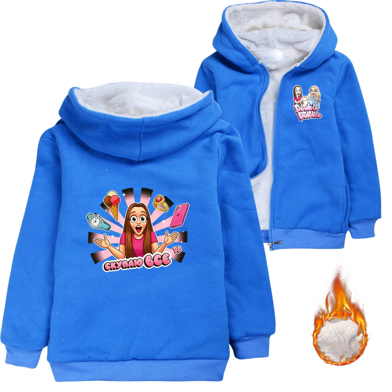 Warm-Lined Graphic Hoodie — 5822 Collection B, Style 04 · Padded · Blue