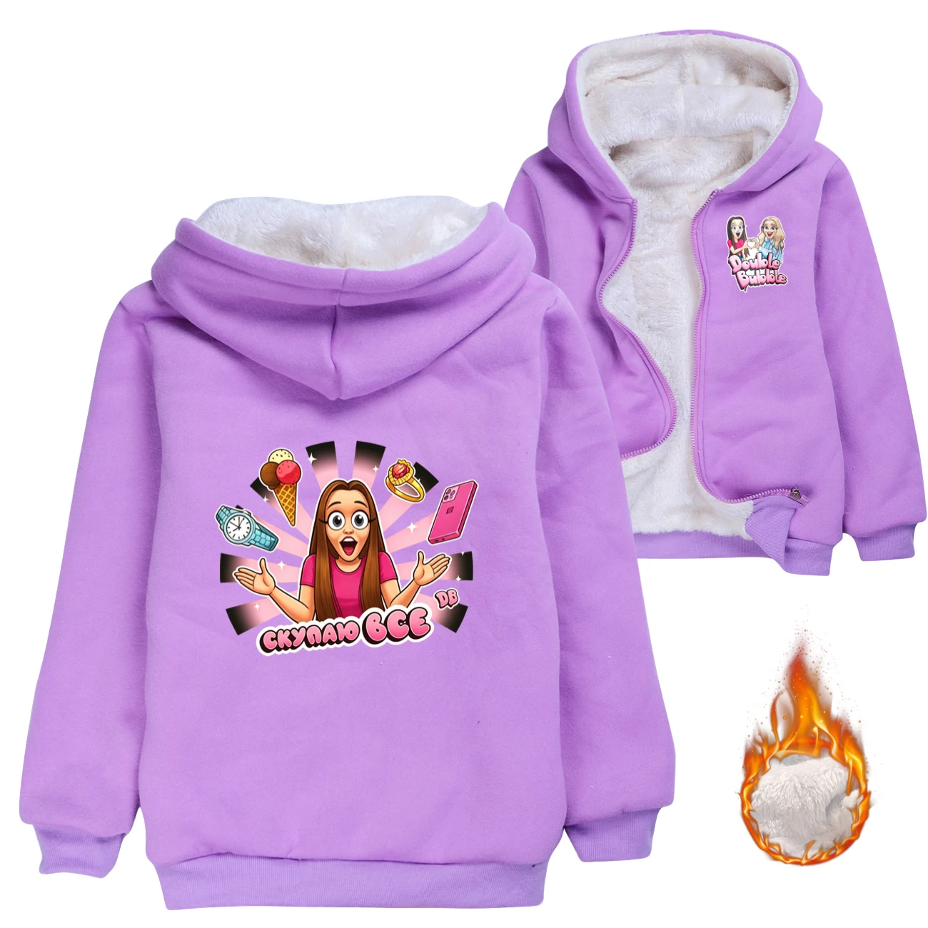 Warm-Lined Graphic Hoodie — 5822 Collection B, Style 06 · Padded · Purple