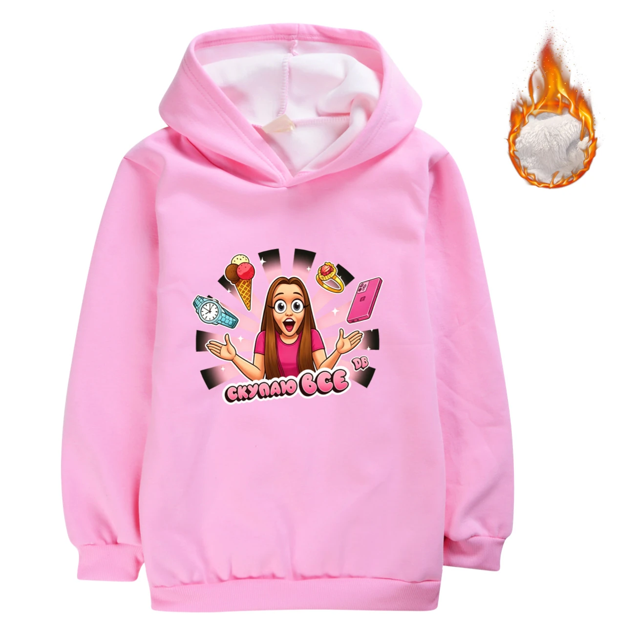 Warm-Lined Graphic Hoodie — 5822 Collection B, Style 07 · Pink