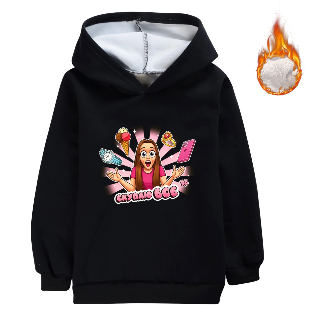 Warm-Lined Graphic Hoodie — 5822 Collection B, Style 08 · Black
