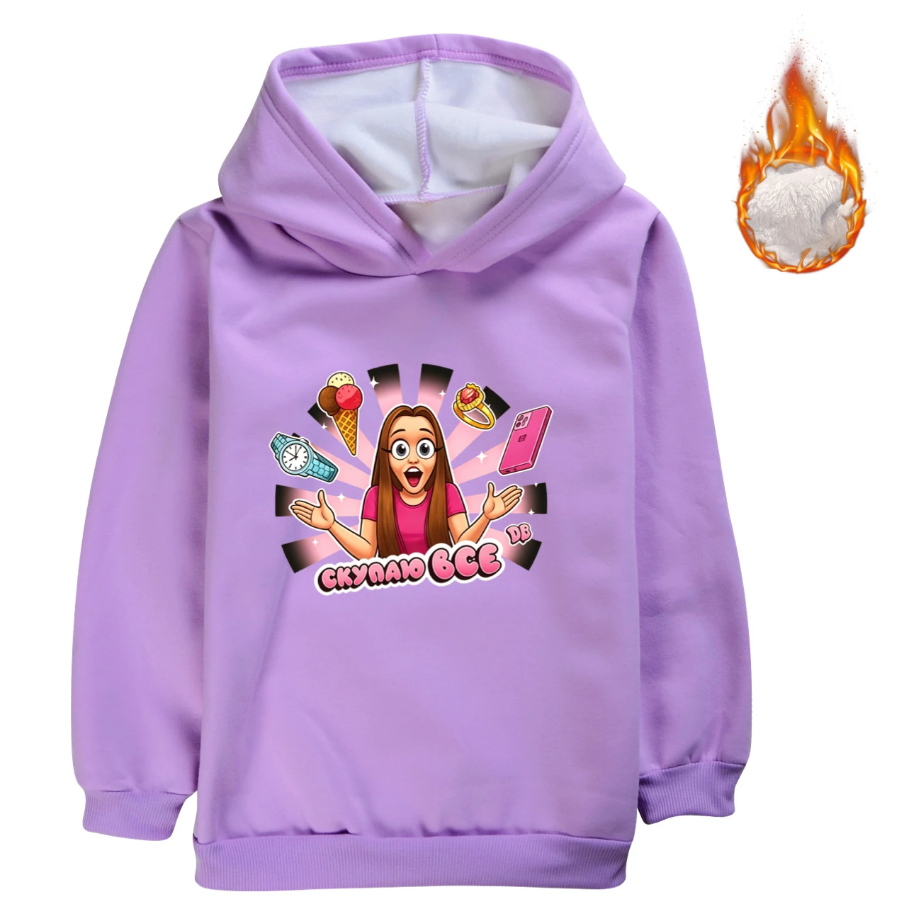 Warm-Lined Graphic Hoodie — 5822 Collection B, Style 10 · Purple