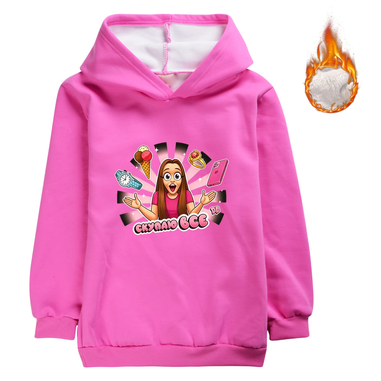 Warm-Lined Graphic Hoodie — 5822 Collection B, Style 11 · Rose
