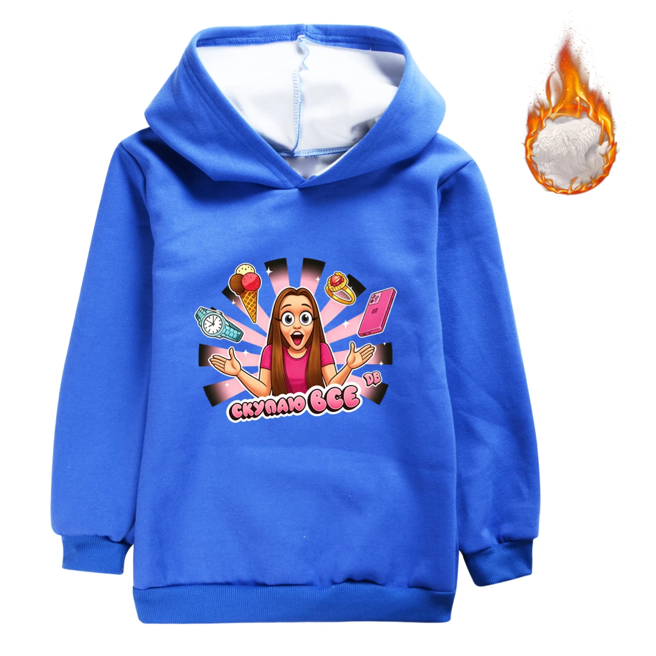Warm-Lined Graphic Hoodie — 5822 Collection A, Style 09 · Deep Blue