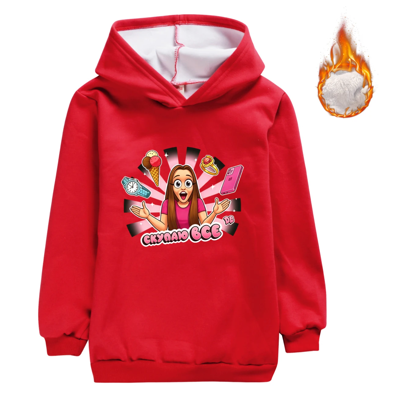 Warm-Lined Graphic Hoodie — 5822 Collection A, Style 12 · Red