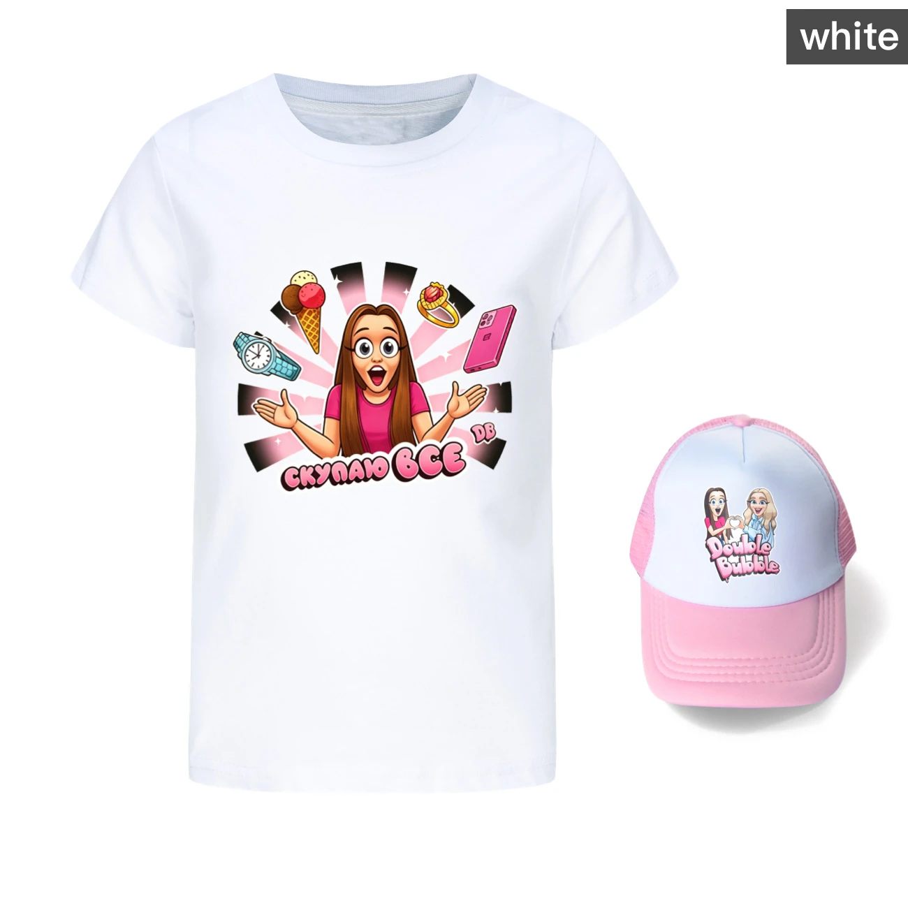 Graphic Tee & Sun Hat Set — 5822 Edition, Style 01 · White