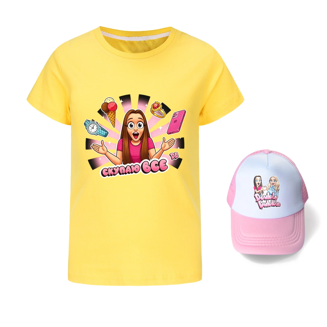 Graphic Tee & Sun Hat Set — 5822 Edition, Style 02 · Yellow