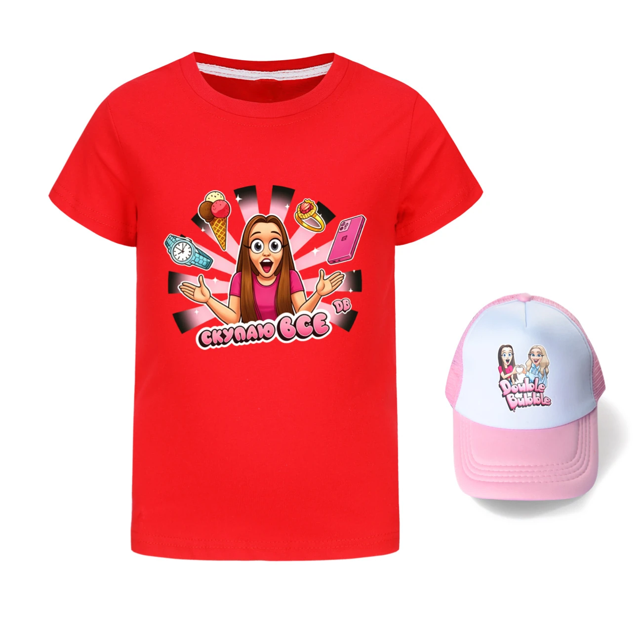 Graphic Tee & Sun Hat Set — 5822 Edition, Style 03 · Red