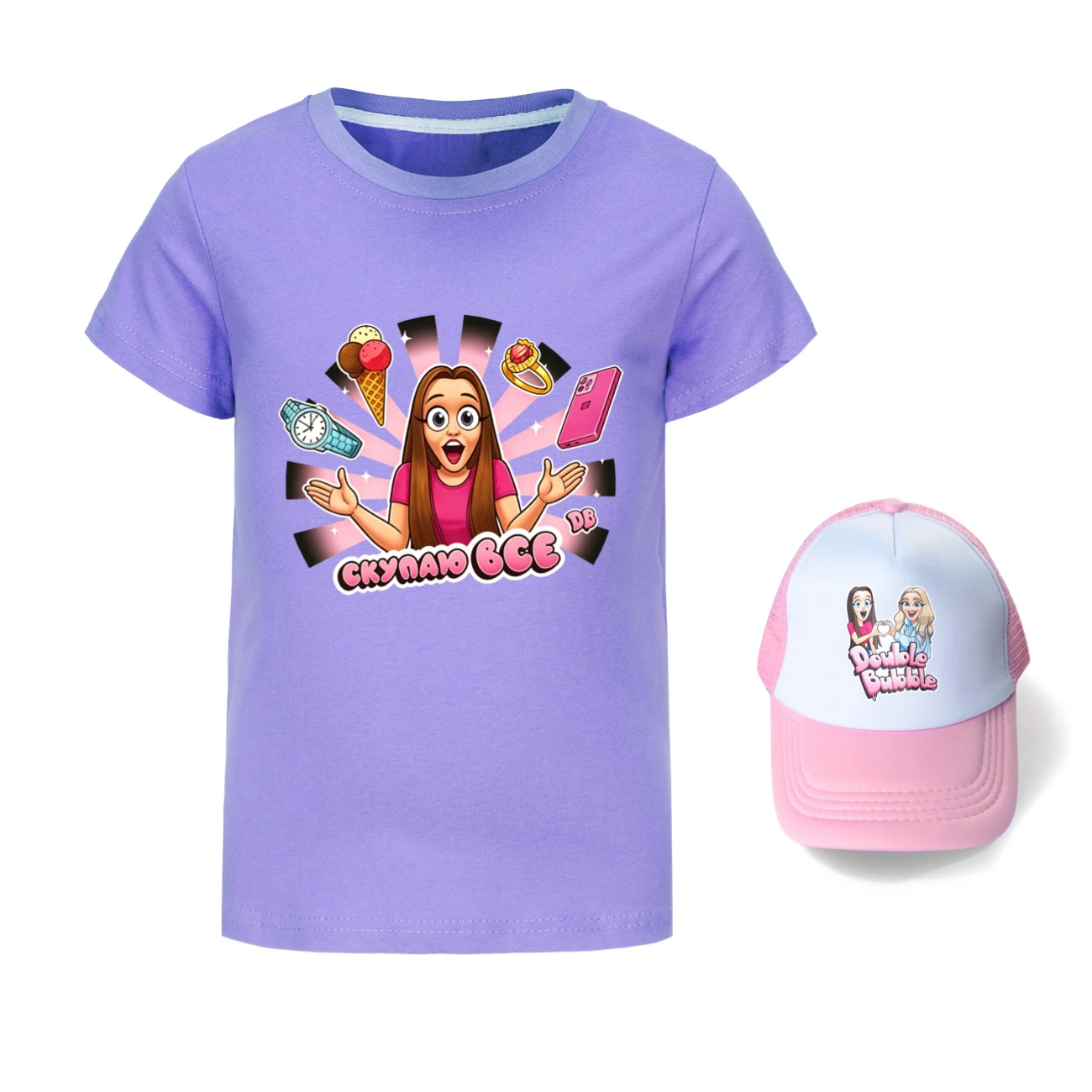 Graphic Tee & Sun Hat Set — 5822 Edition, Style 04 · Purple