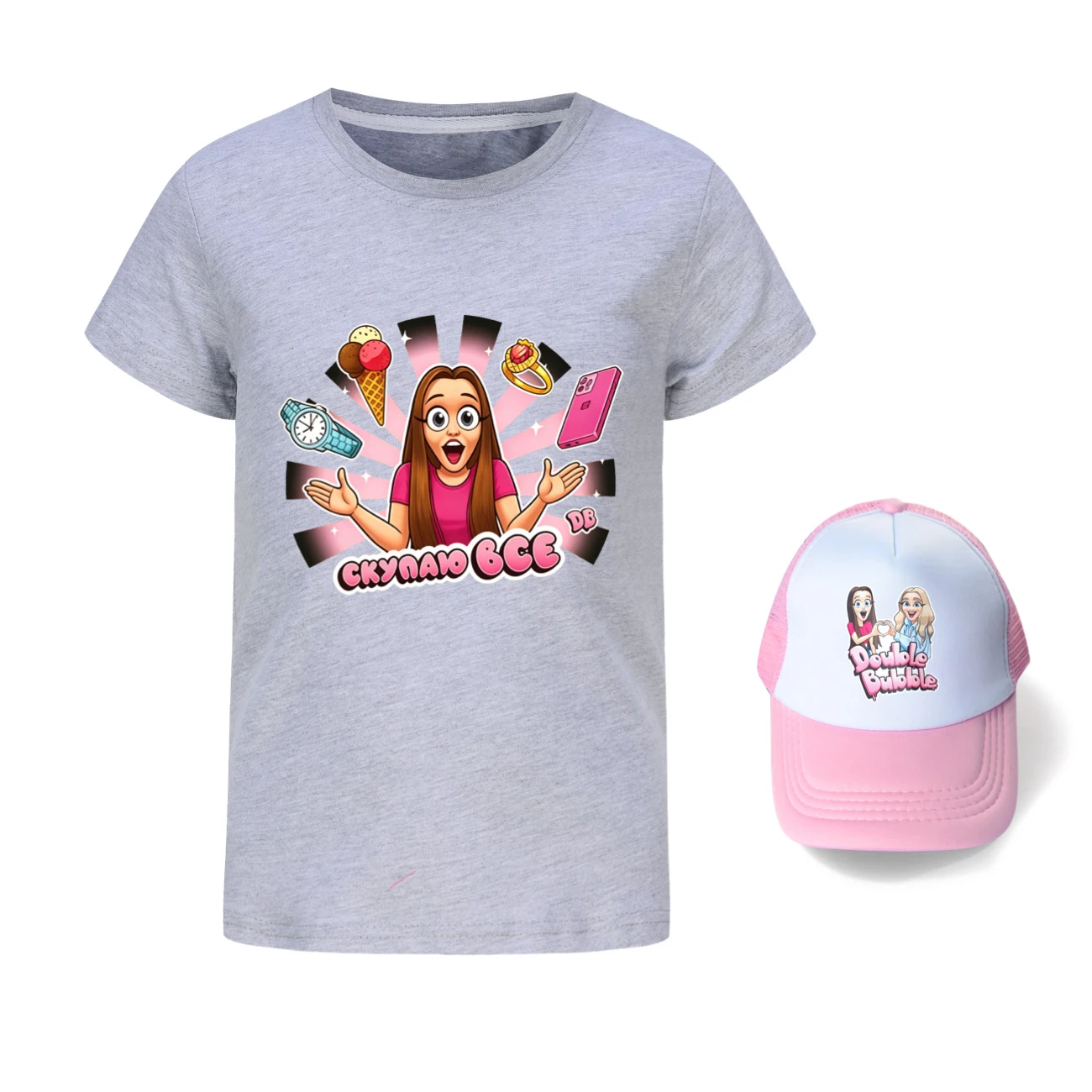 Graphic Tee & Sun Hat Set — 5822 Edition, Style 05 · Grey