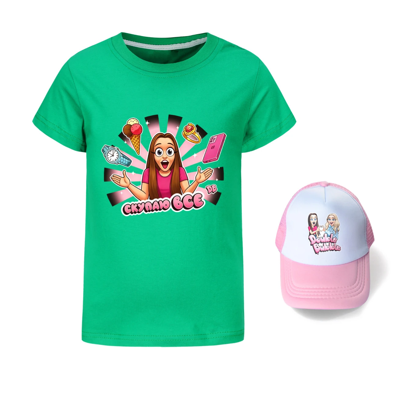 Graphic Tee & Sun Hat Set — 5822 Edition, Style 06 · Green