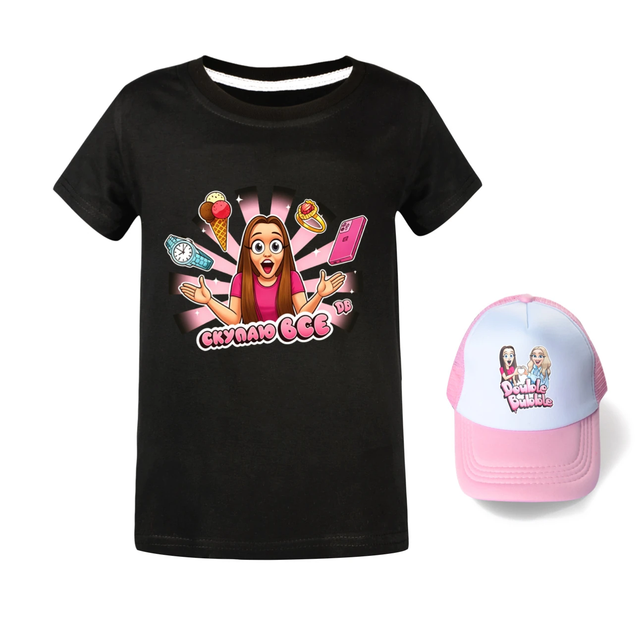 Graphic Tee & Sun Hat Set — 5822 Edition, Style 07 · Black