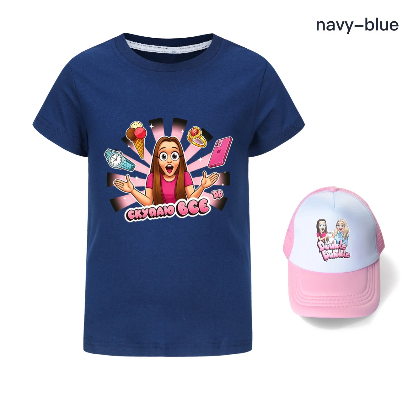 Graphic Tee & Sun Hat Set — 5822 Edition, Style 09 · Navy