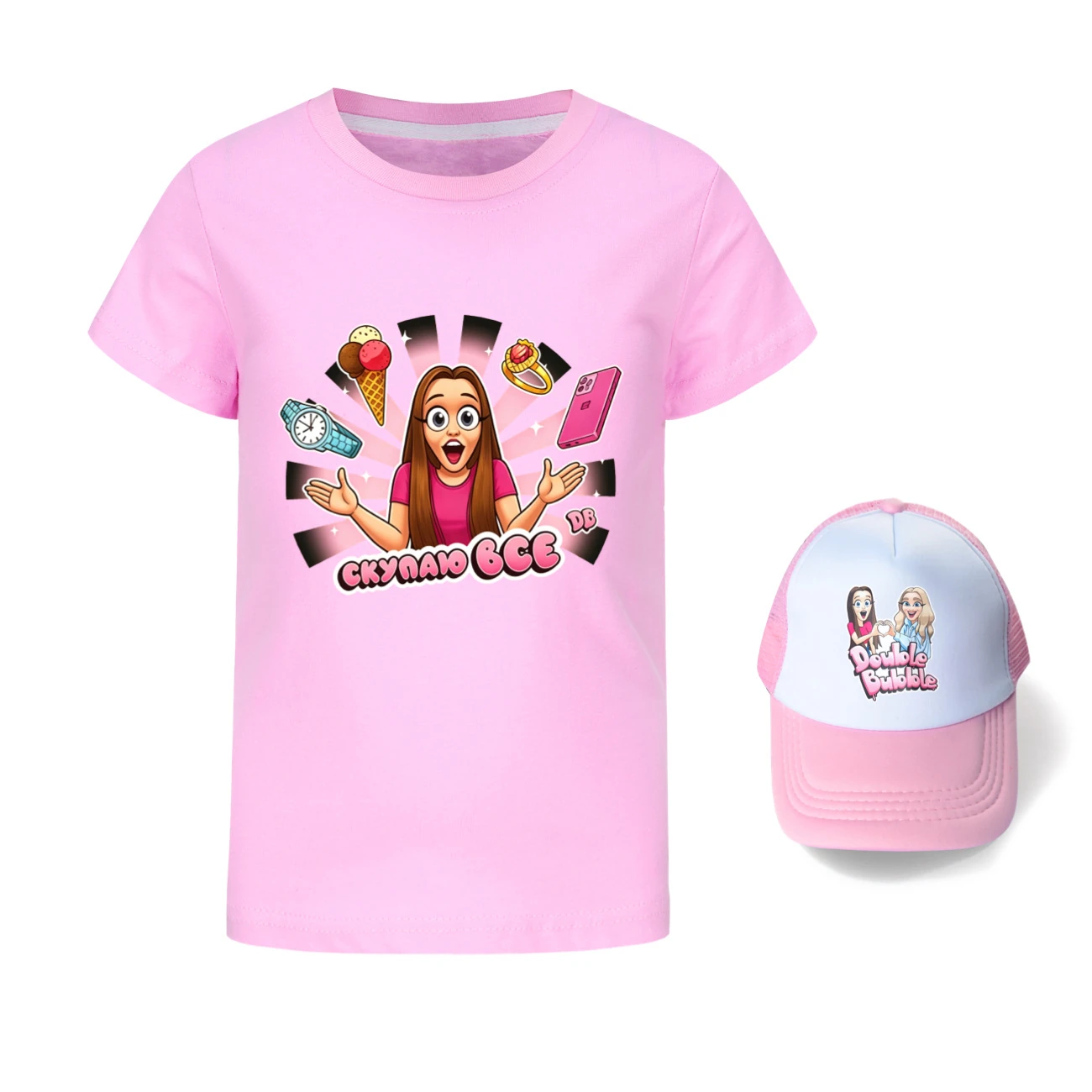 Graphic Tee & Sun Hat Set — 5822 Edition, Style 11 · Pink