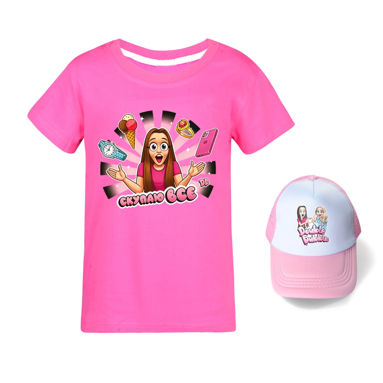 Graphic Tee & Sun Hat Set — 5822 Edition, Style 12 · Rose