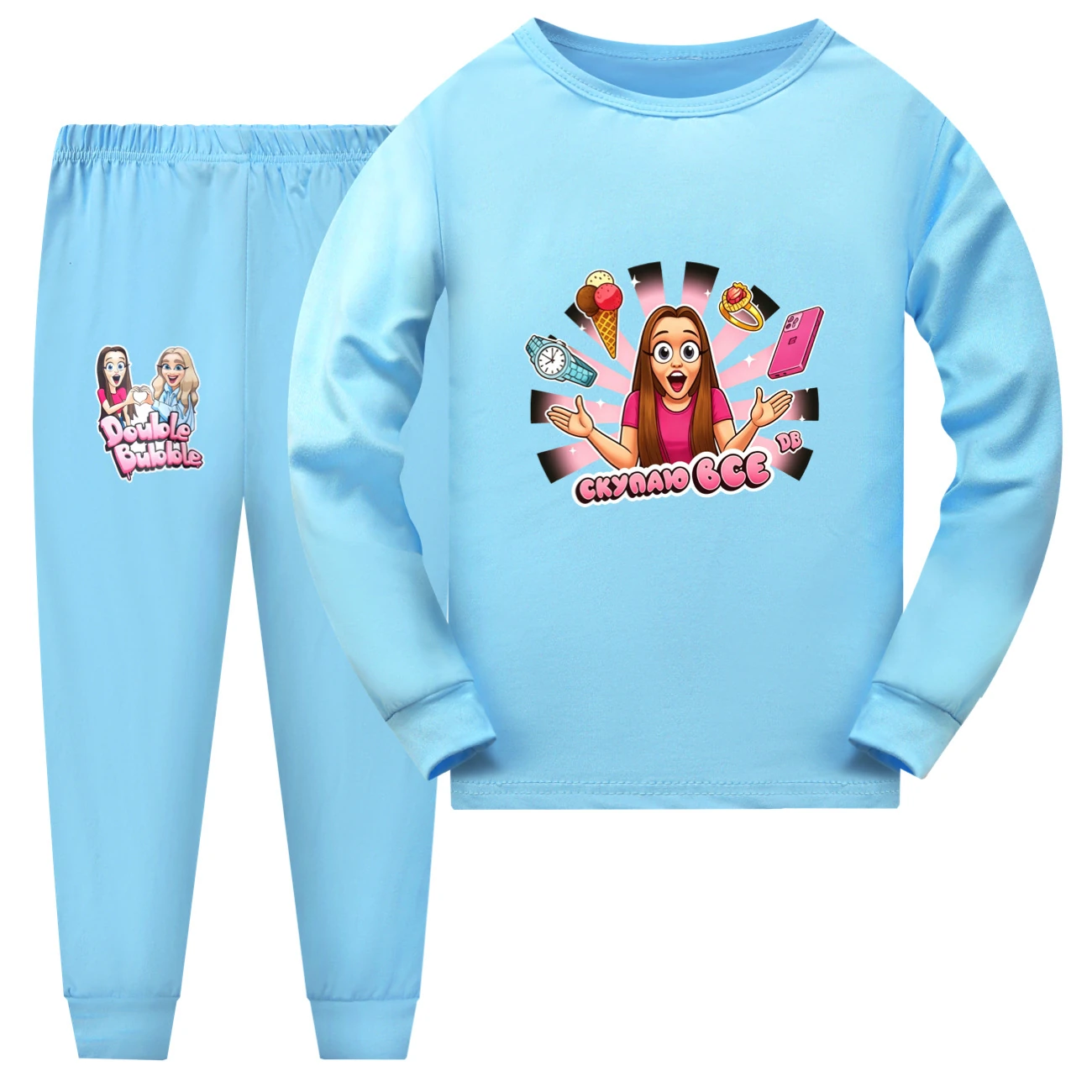 Family Lounge Set — 5822 Edition, Style 10 · Long Sleeve · Light Blue