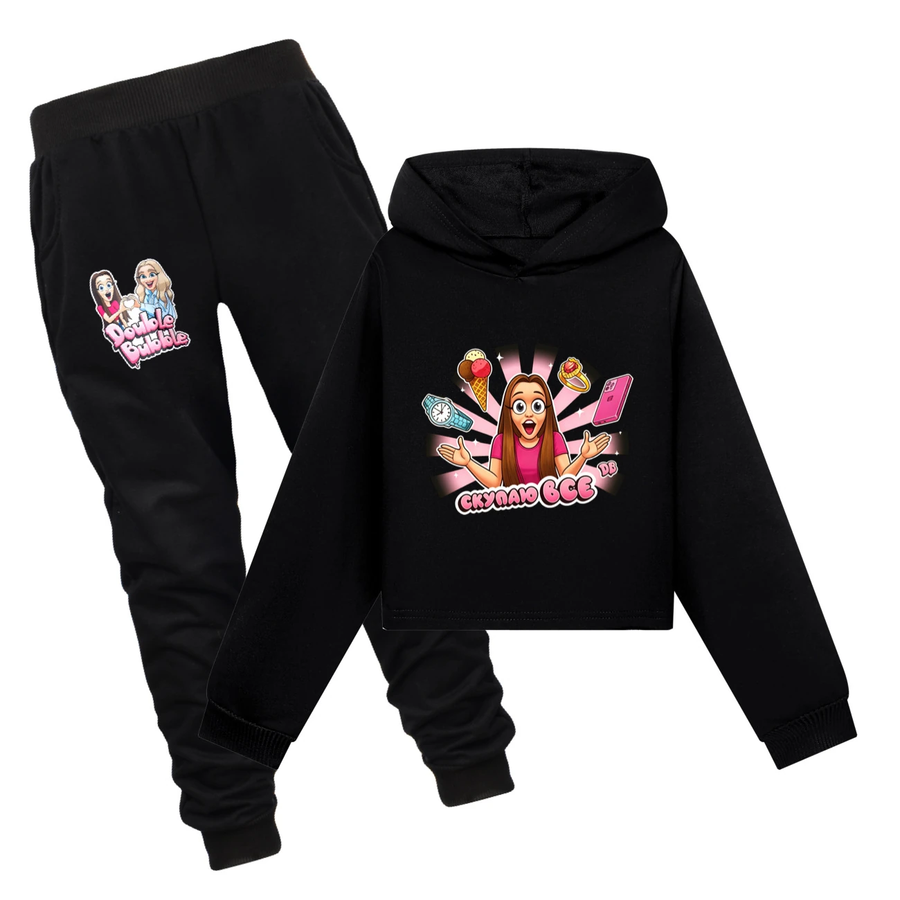 Cropped Hoodie Set — 5822 Edition, Style 10 · Set · Black