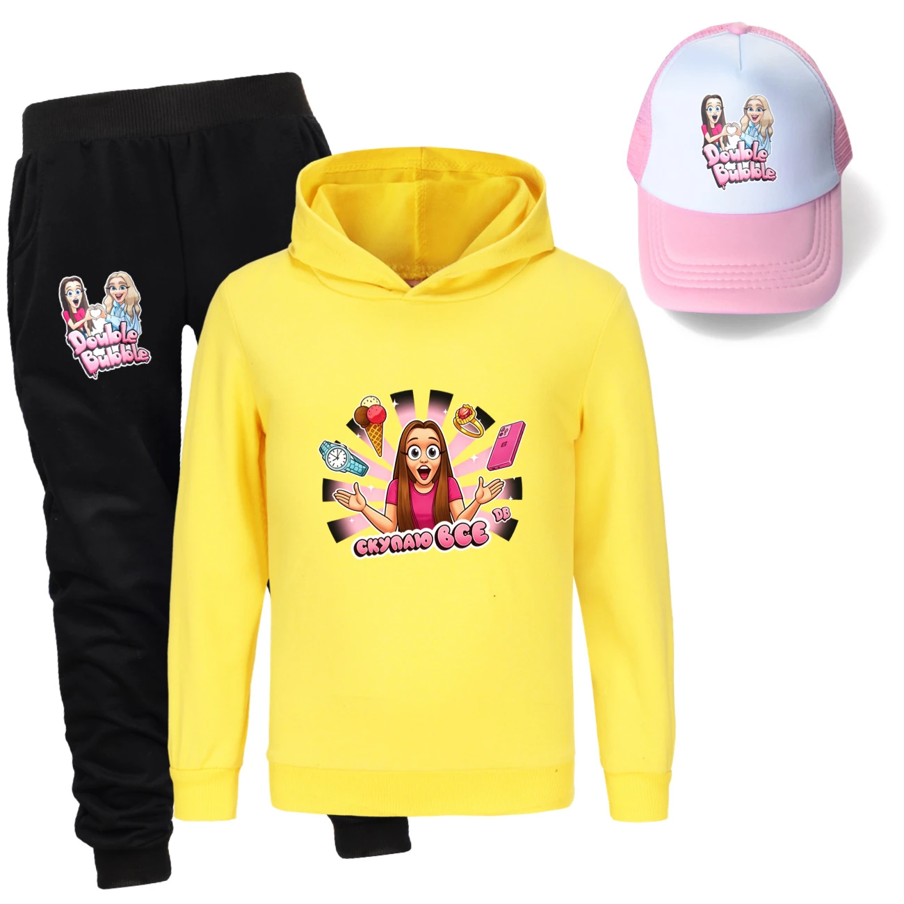 Three-Piece Hoodie, Jogger & Hat Set — 5822 Collection A, Style 02 · Yellow