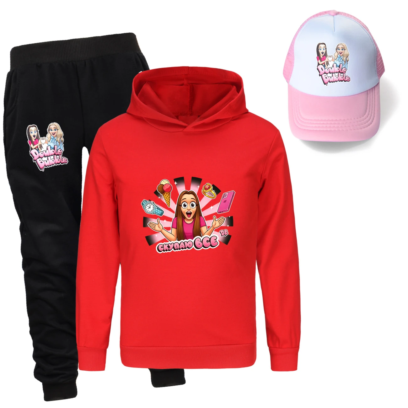 Three-Piece Hoodie, Jogger & Hat Set — 5822 Collection A, Style 03 · Red
