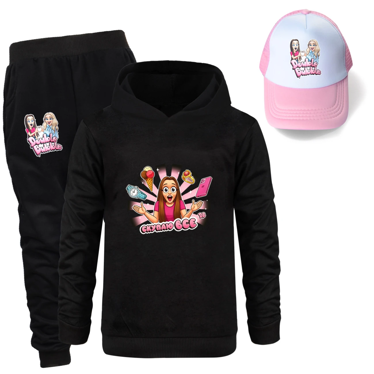 Three-Piece Hoodie, Jogger & Hat Set — 5822 Collection A, Style 07 · Black