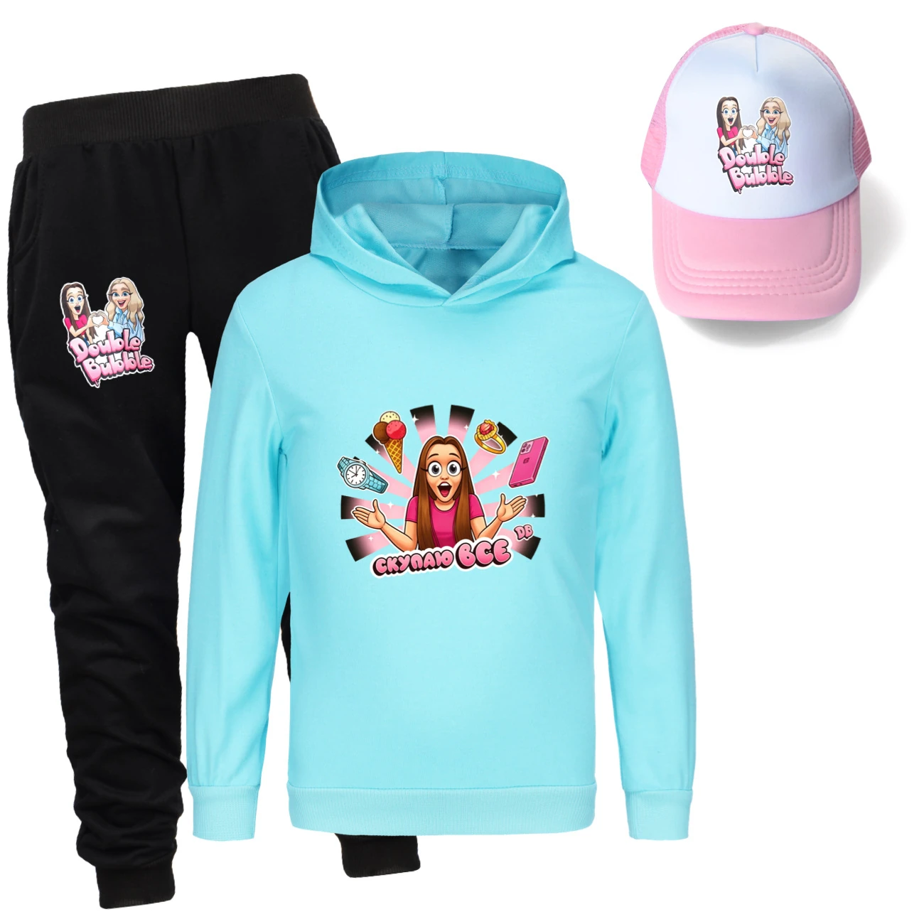 Three-Piece Hoodie, Jogger & Hat Set — 5822 Collection A, Style 08 · Light Blue