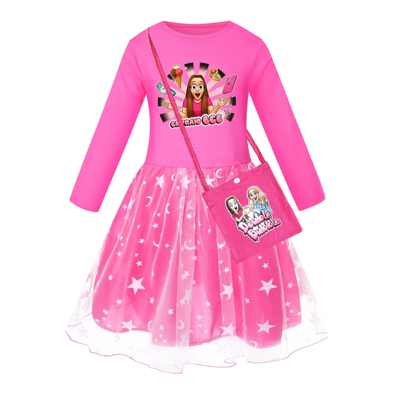 Rainbow Tulle Twirl Dress — 5822 Edition, Style 08 · Star Tulle · with Bag · Rose