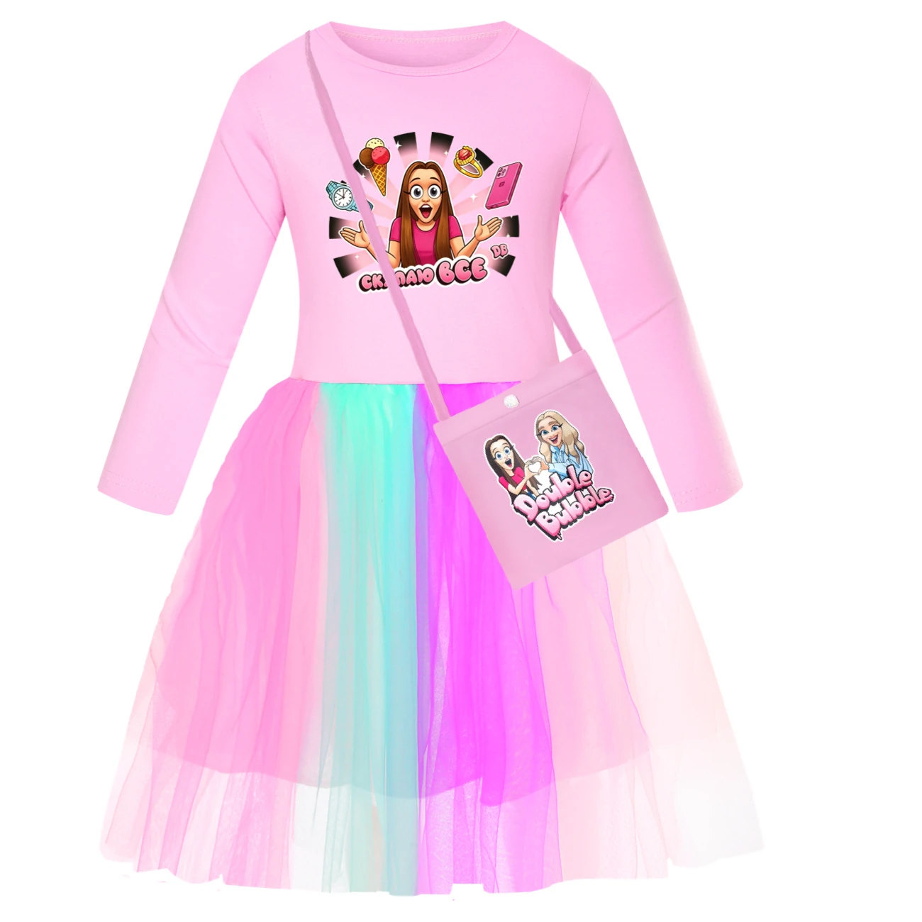 Rainbow Tulle Twirl Dress — 5822 Edition, Style 12 · Long Tulle · with Bag · Pink