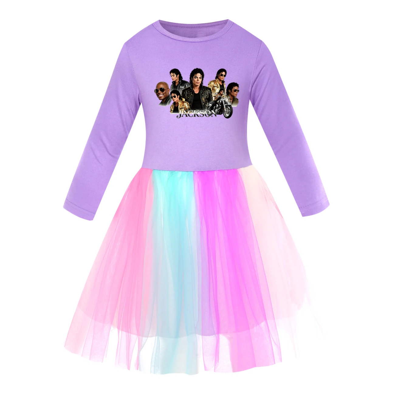 Girls’ Rainbow Tulle Dress — 5829 Edition, Style 01 · Long Tulle · Purple