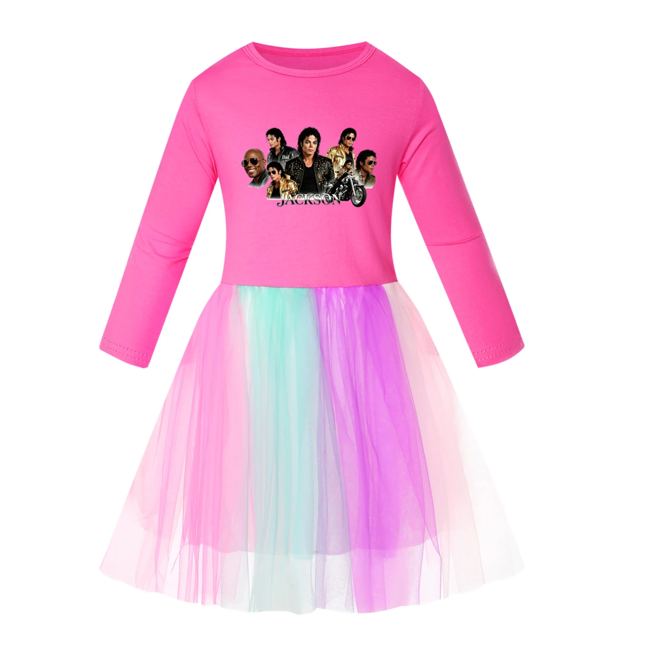 Girls’ Rainbow Tulle Dress — 5829 Edition, Style 02 · Long Tulle · Rose
