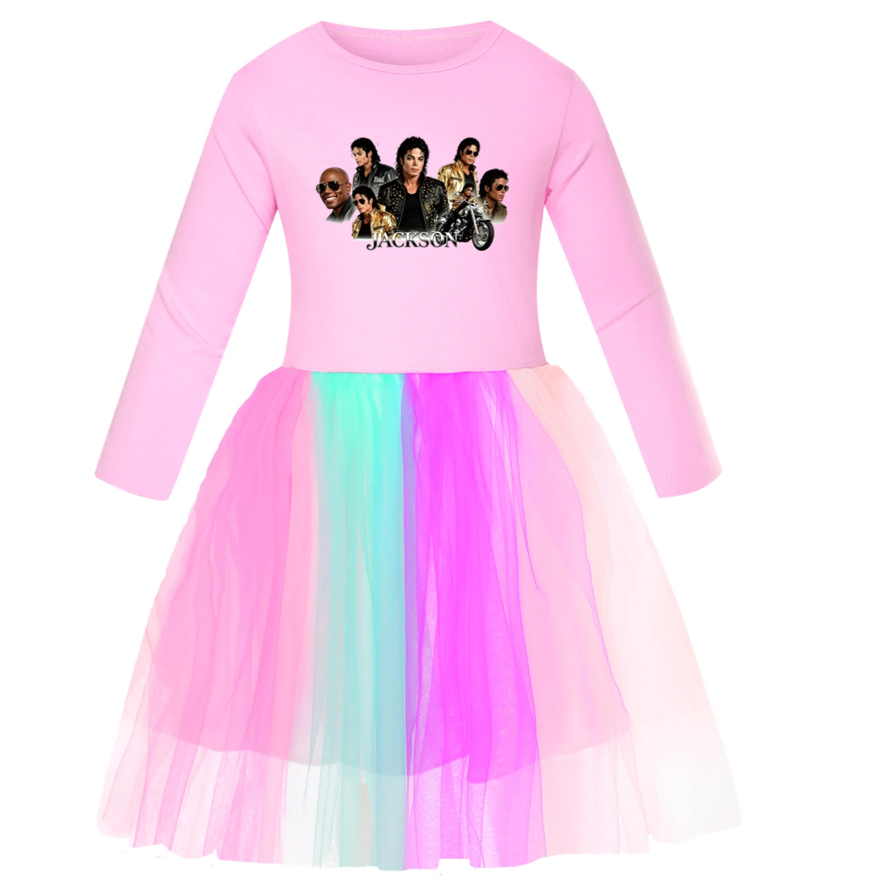 Girls’ Rainbow Tulle Dress — 5829 Edition, Style 03 · Long Tulle · Pink