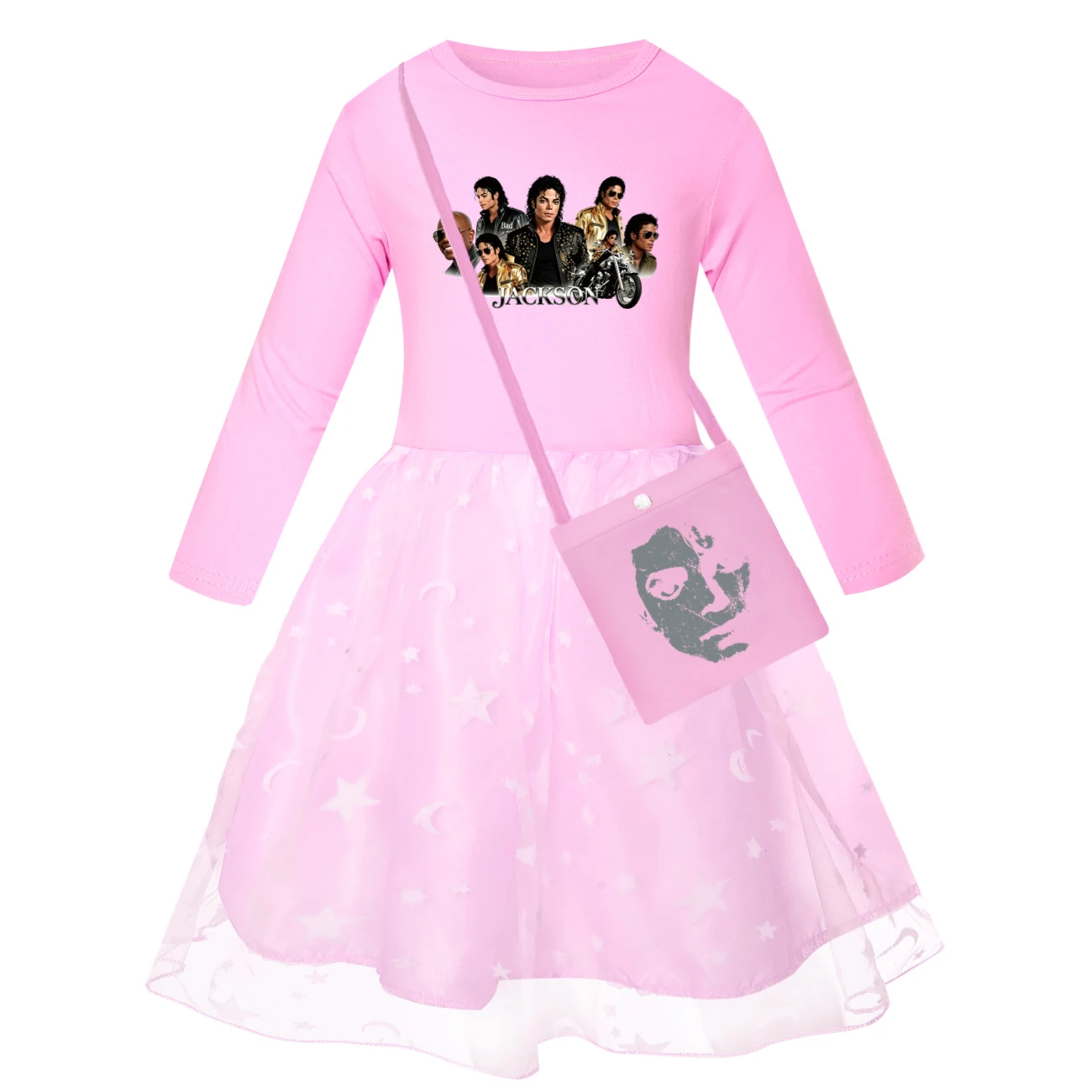 Girls’ Rainbow Tulle Dress — 5829 Edition, Style 07 · Star Tulle · with Bag · Pink