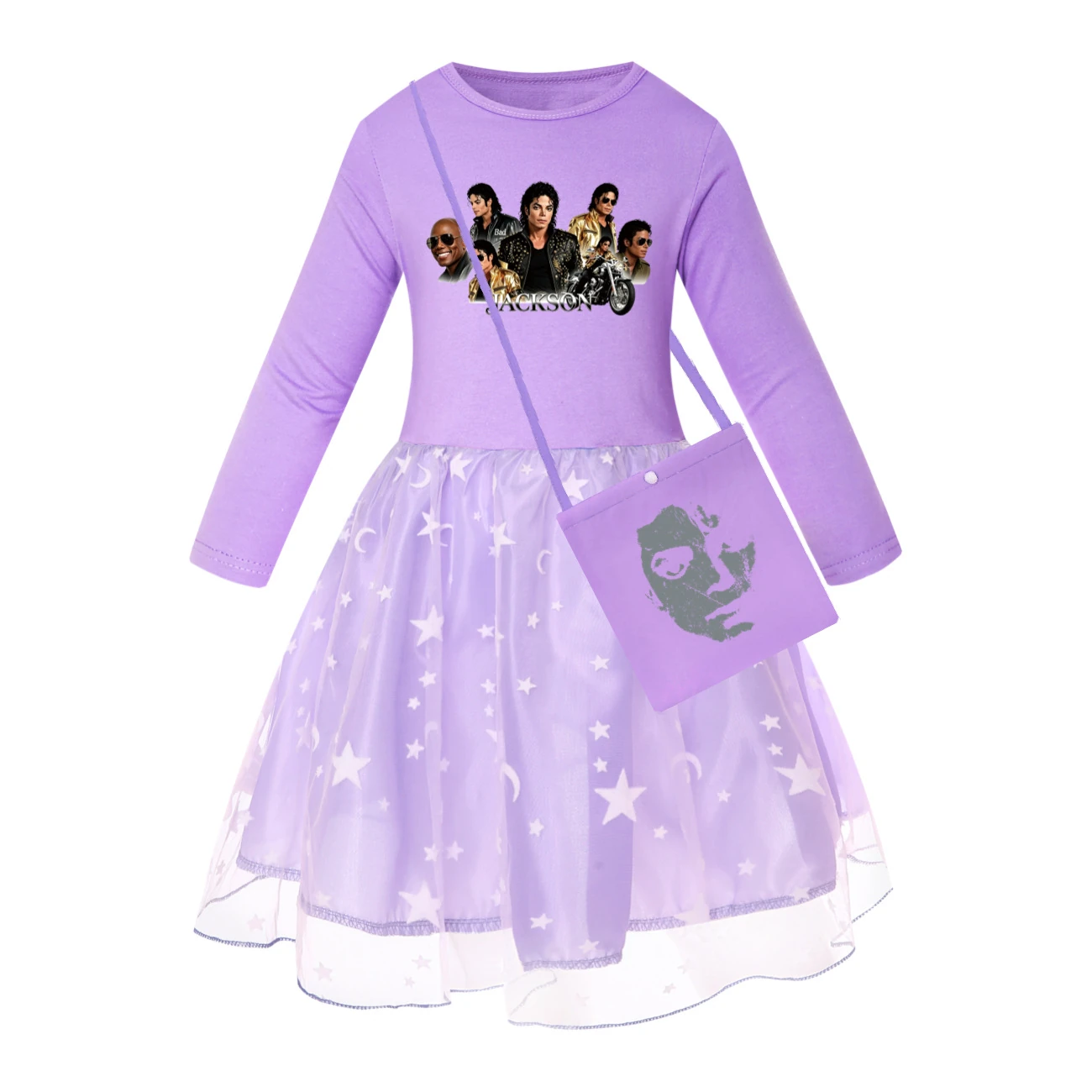 Girls’ Rainbow Tulle Dress — 5829 Edition, Style 09 · Star Tulle · with Bag · Purple