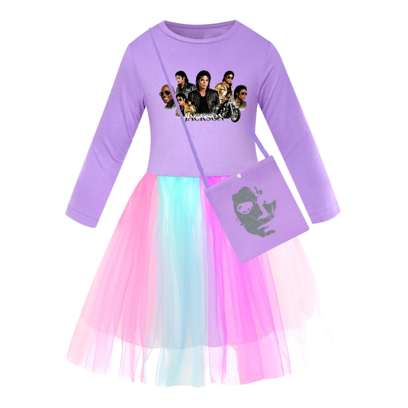 Girls’ Rainbow Tulle Dress — 5829 Edition, Style 10 · Long Tulle · with Bag · Purple