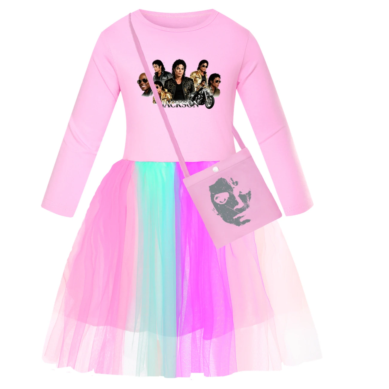 Girls’ Rainbow Tulle Dress — 5829 Edition, Style 12 · Long Tulle · with Bag · Pink