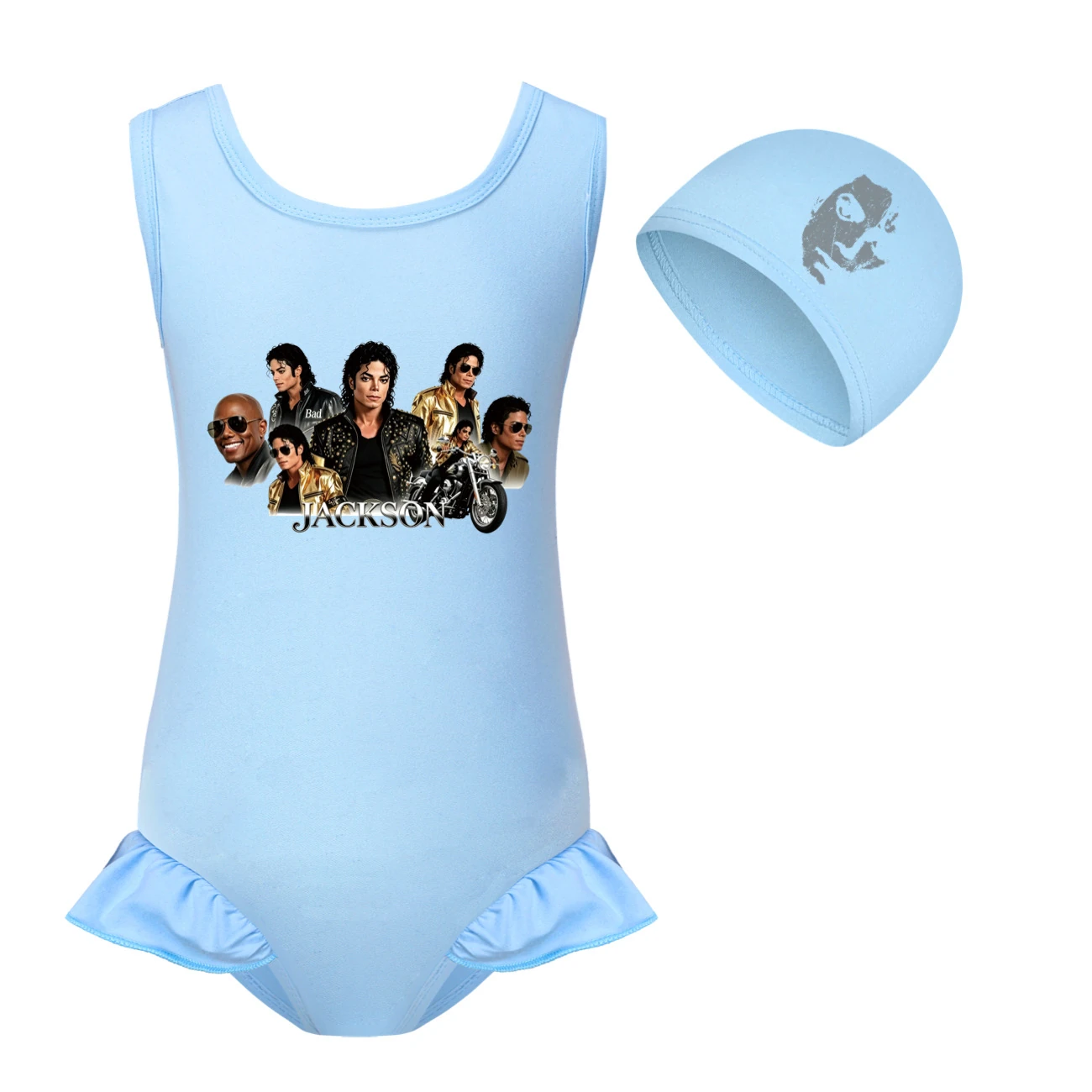 Girls’ One-Piece Swimsuit & Cap Set — 5829 Edition, Style 01 · Set · Light Blue
