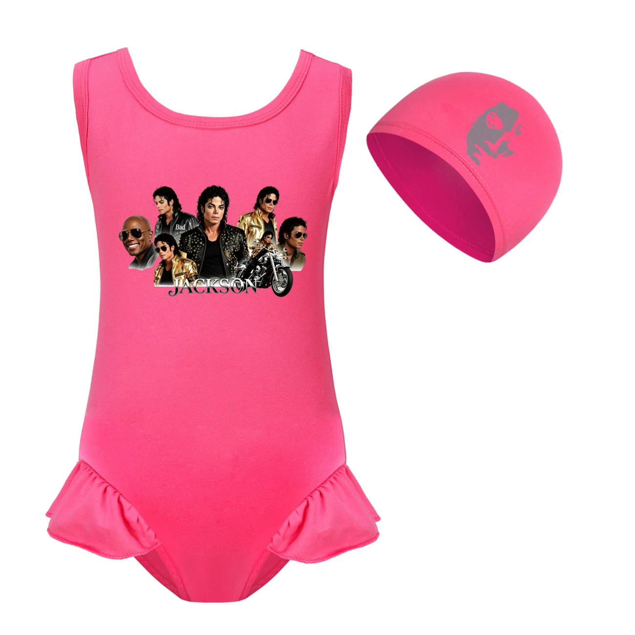 Girls’ One-Piece Swimsuit & Cap Set — 5829 Edition, Style 02 · Set · Rose