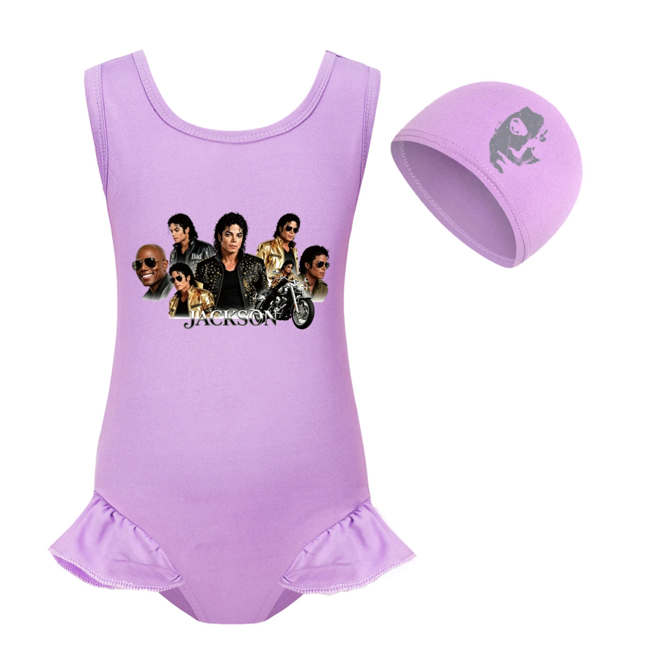 Girls’ One-Piece Swimsuit & Cap Set — 5829 Edition, Style 03 · Set · Purple