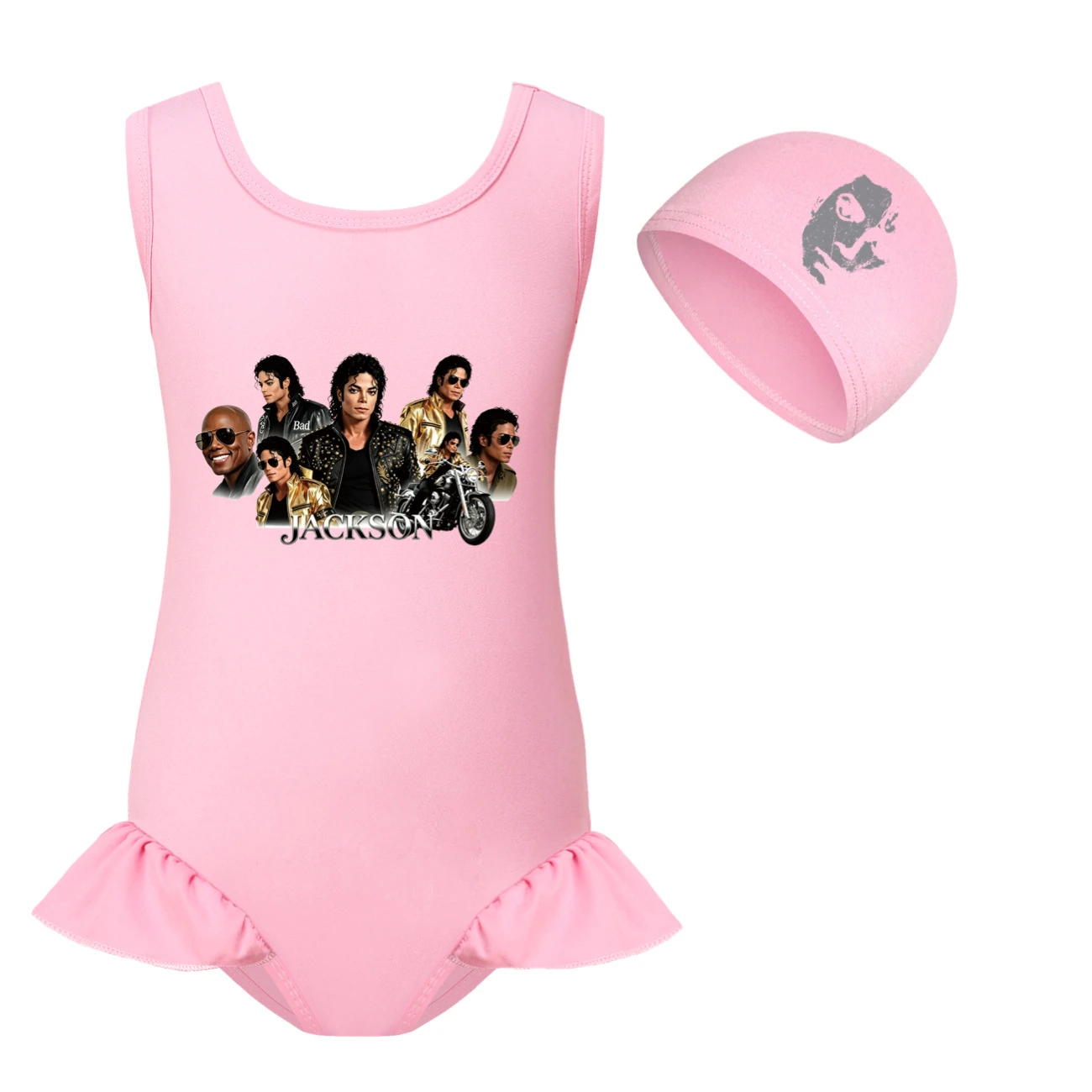Girls’ One-Piece Swimsuit & Cap Set — 5829 Edition, Style 04 · Set · Pink