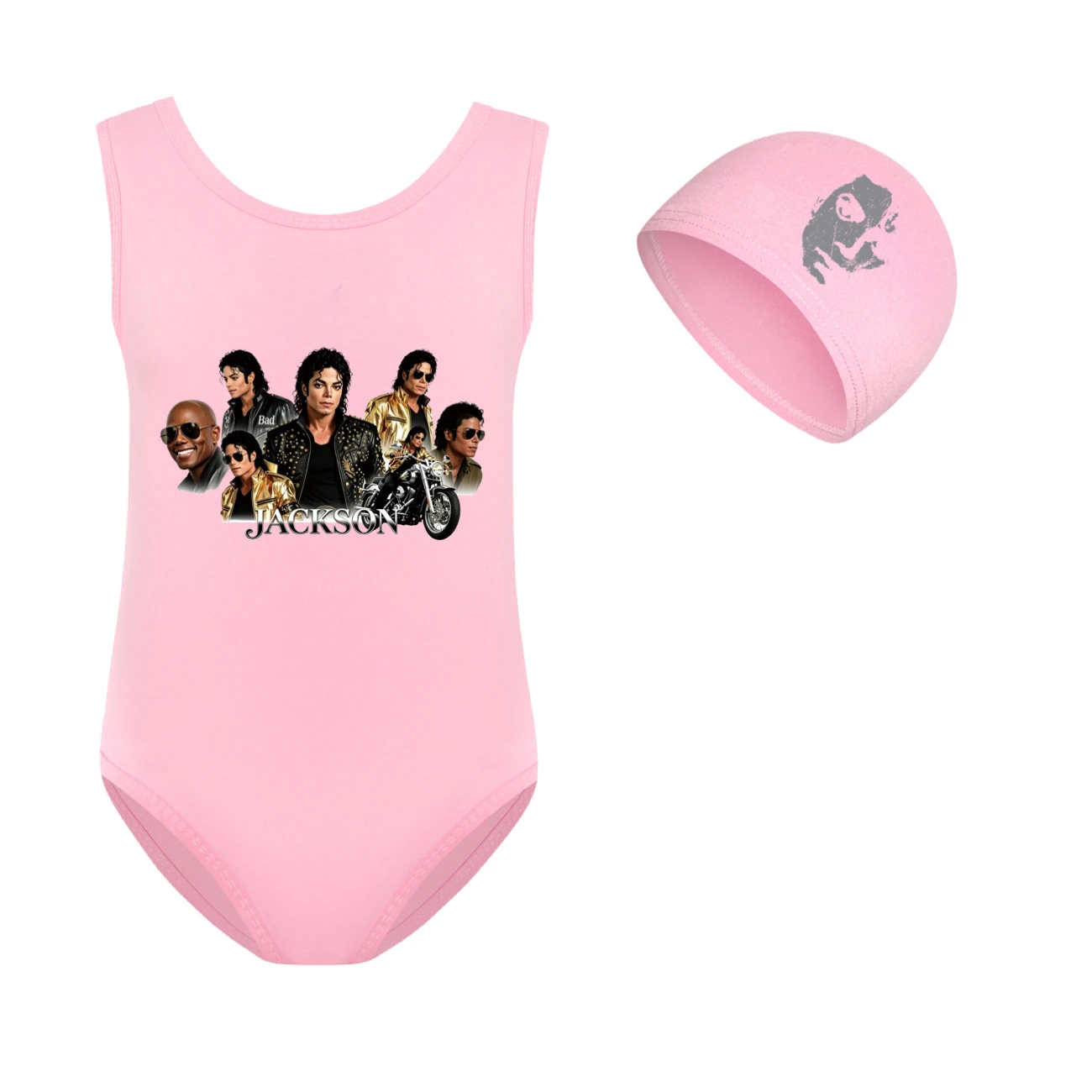 Girls’ One-Piece Swimsuit & Cap Set — 5829 Edition, Style 09 · Set · Pink