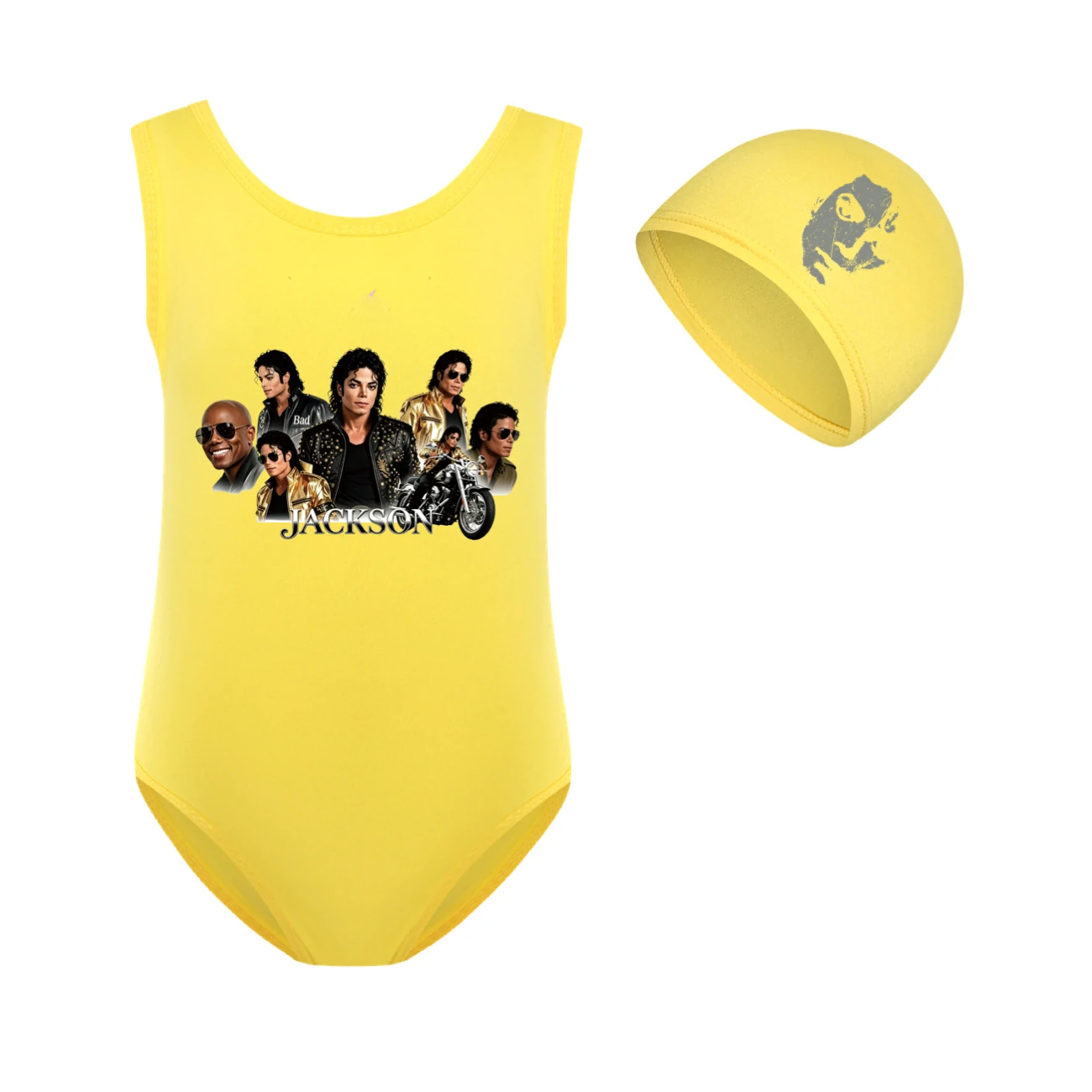 Girls’ One-Piece Swimsuit & Cap Set — 5829 Edition, Style 10 · Set · Yellow