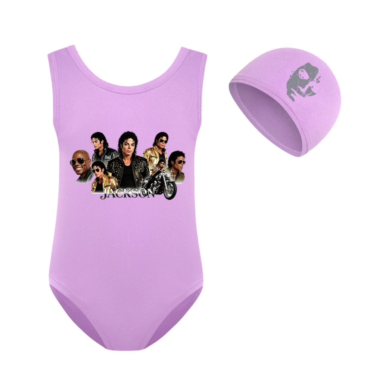 Girls’ One-Piece Swimsuit & Cap Set — 5829 Edition, Style 12 · Set · Purple