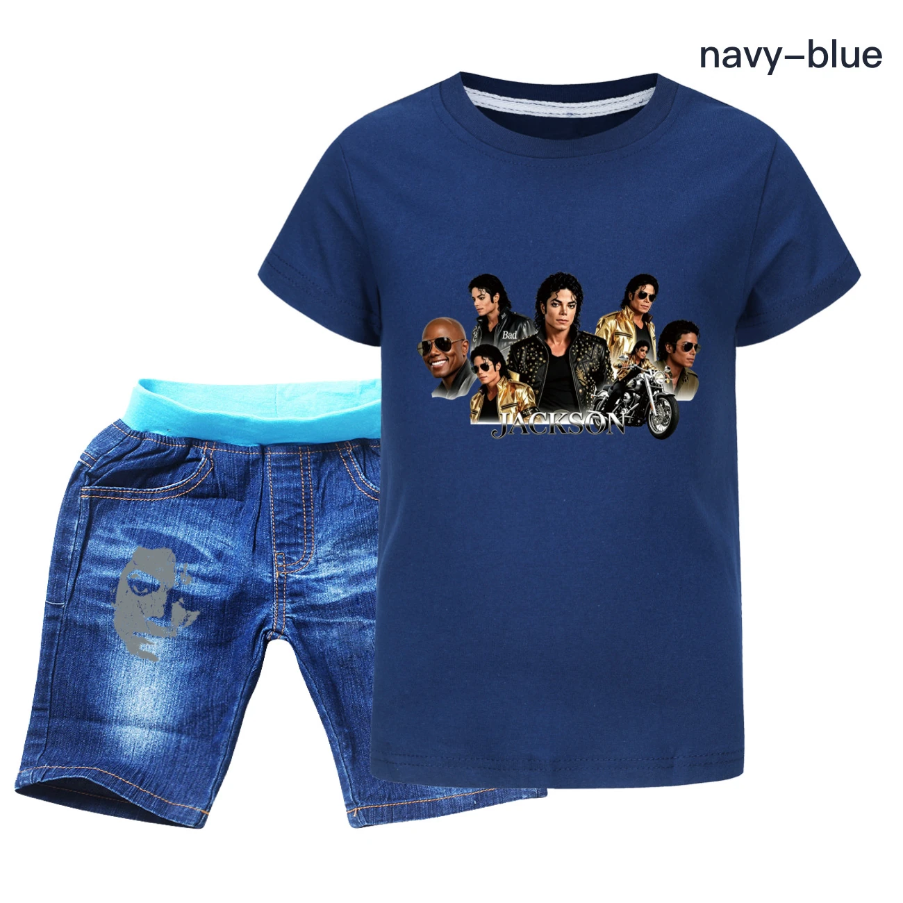 Kids’ Tee & Denim Shorts Set — 5829 Edition, Style 01 · Denim · Royal Blue