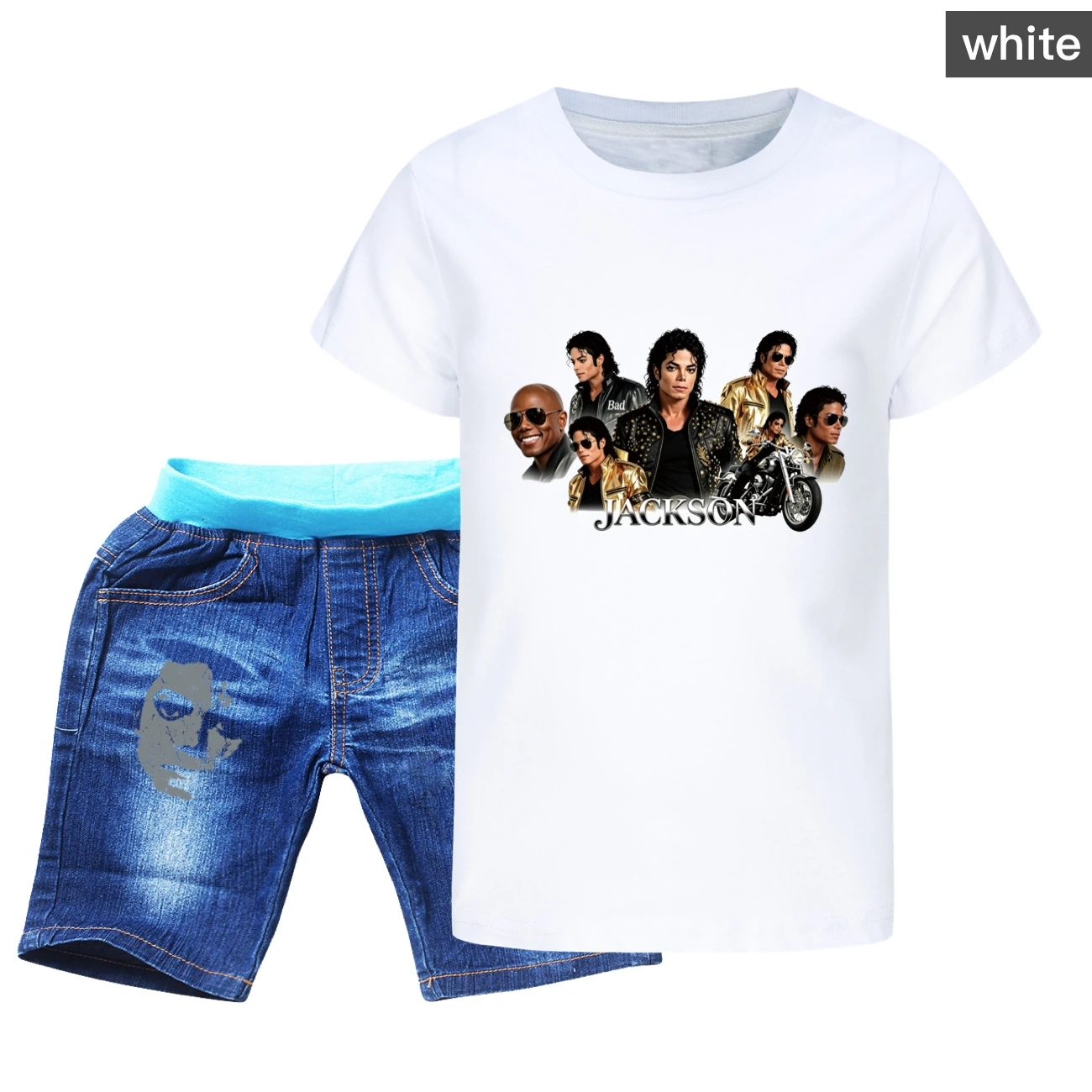 Kids’ Tee & Denim Shorts Set — 5829 Edition, Style 02 · Denim · White