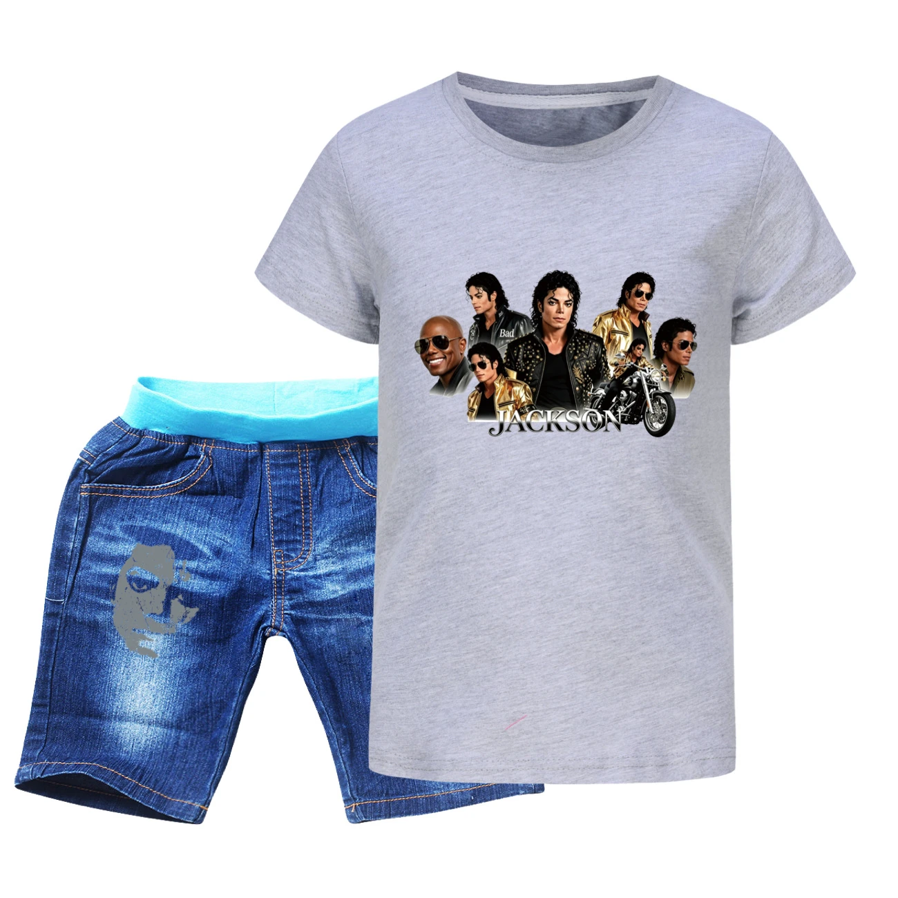 Kids’ Tee & Denim Shorts Set — 5829 Edition, Style 03 · Denim · Grey