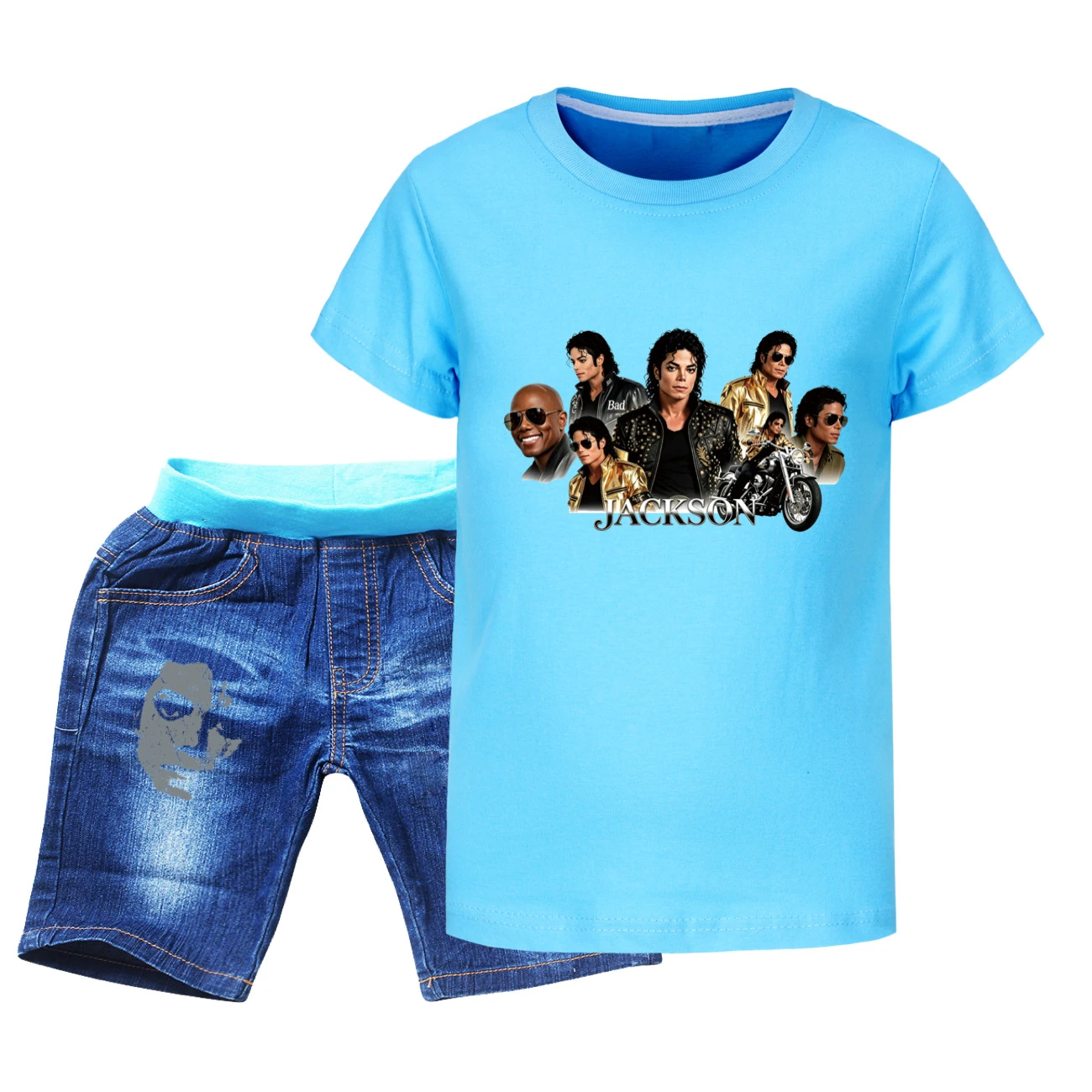 Kids’ Tee & Denim Shorts Set — 5829 Edition, Style 04 · Denim · Light Blue