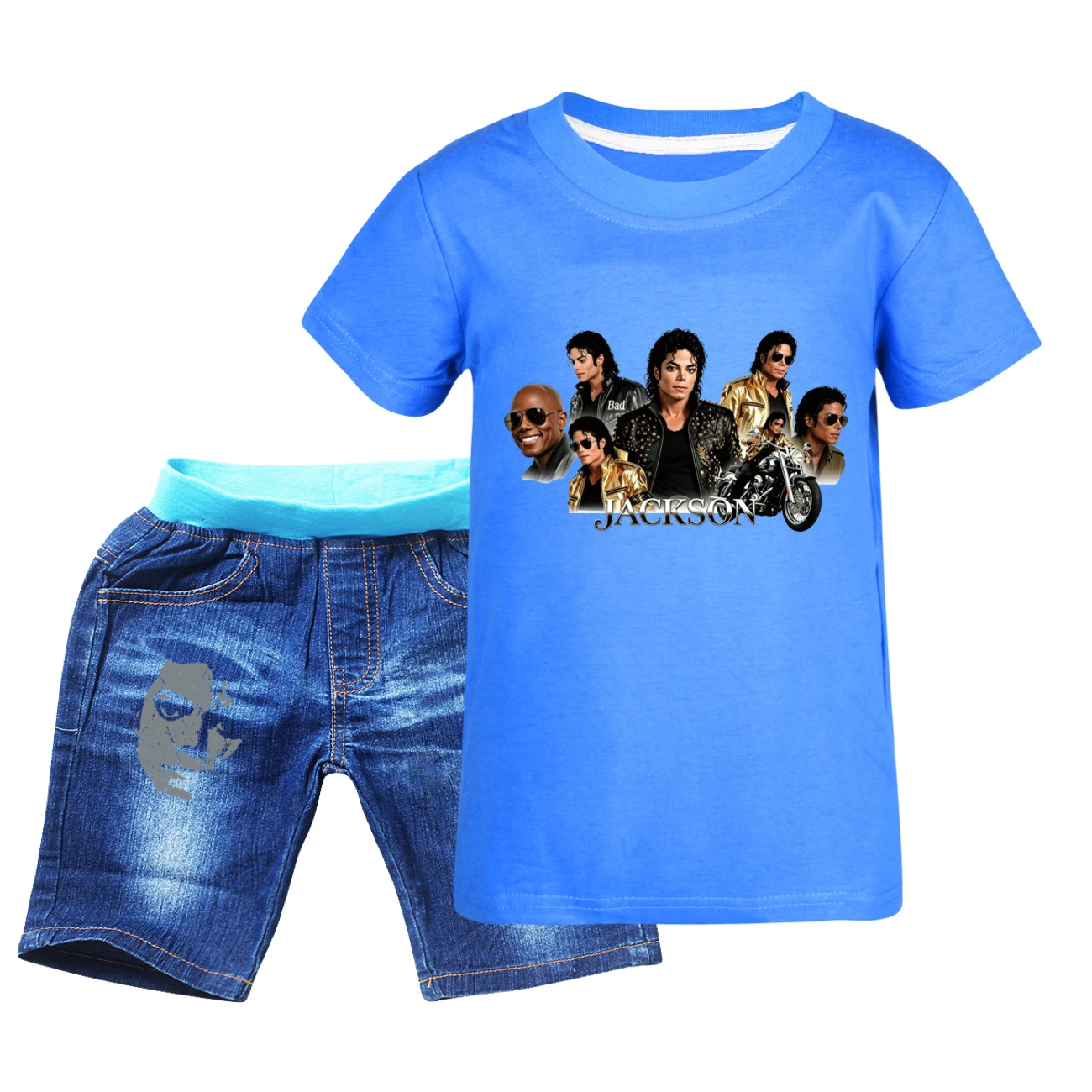 Kids’ Tee & Denim Shorts Set — 5829 Edition, Style 05 · Denim · Blue