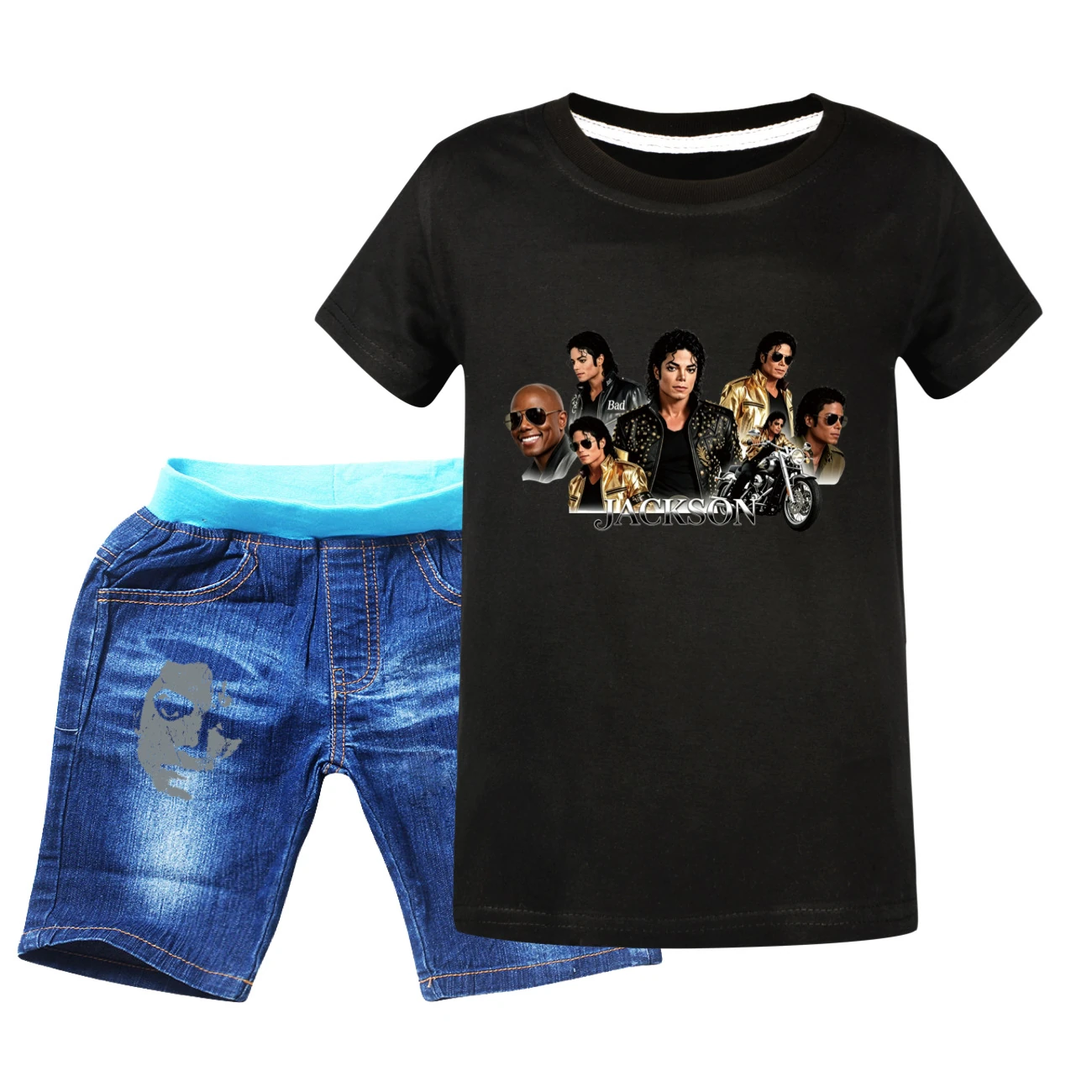 Kids’ Tee & Denim Shorts Set — 5829 Edition, Style 06 · Denim · Black