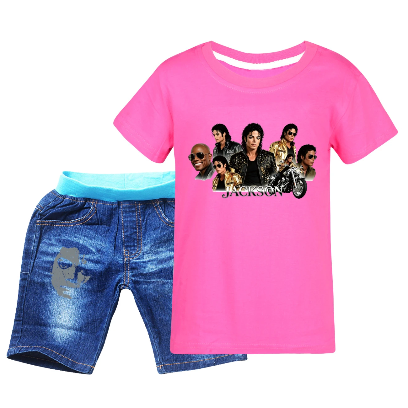 Kids’ Tee & Denim Shorts Set — 5829 Edition, Style 08 · Denim · Rose