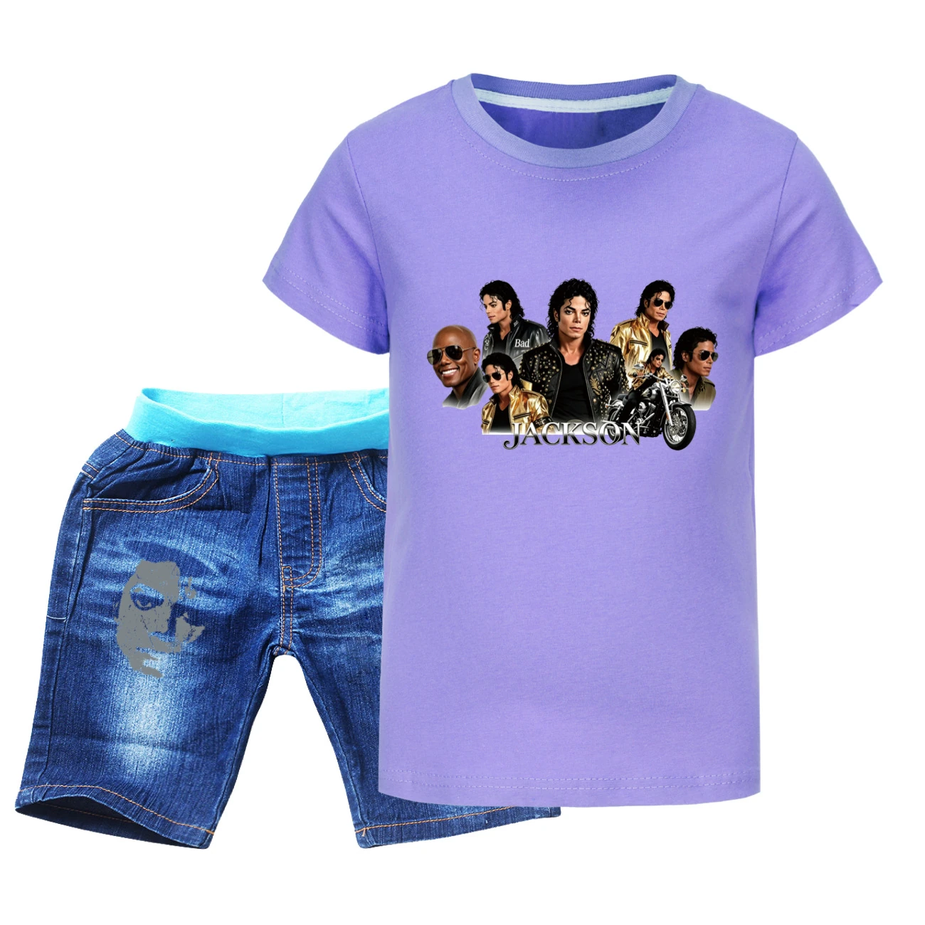 Kids’ Tee & Denim Shorts Set — 5829 Edition, Style 09 · Denim · Purple
